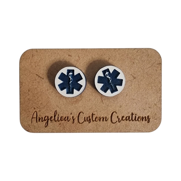 Hand Crafted Jewelry - Blue EMT Wood Stud Earrings